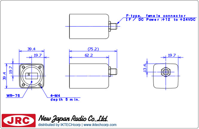New Japan Radio NJRC NJR2184HA DRO LNB (10.95 to 11.70 GHz) Low Noise Block L.O. Stability: ±500 kHz N-Type Connector Mechanical Diagram Drawing