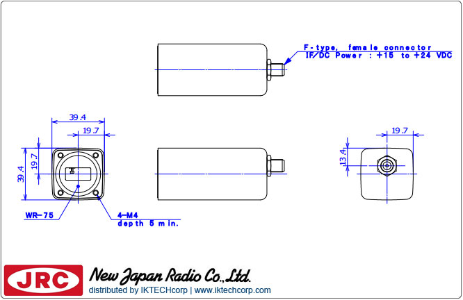 New Japan Radio NJRC NJR2784H DRO LNB (10.95 to 11.70 GHz) Low Noise Block L.O. Stability: ±900 kHz N-Type Connector Mechanical Diagram Drawing