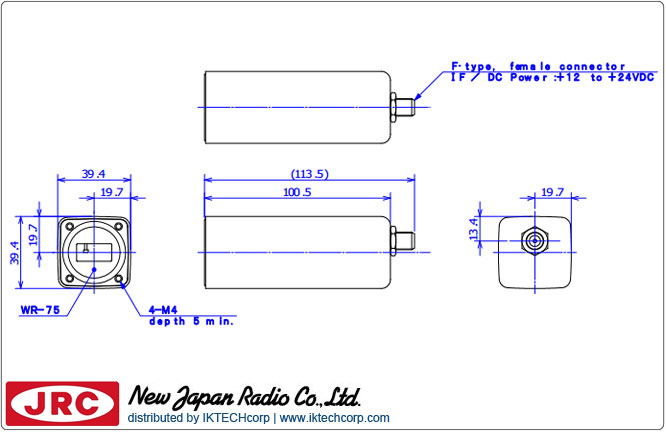 New Japan Radio NJRC NJR2835UF PLL LNB (11.70 to 12.20 GHz) Low Noise Block Int. Ref. L.O. Stability: +/-1 ppm F-Type Connector Mechanical Diagram Drawing