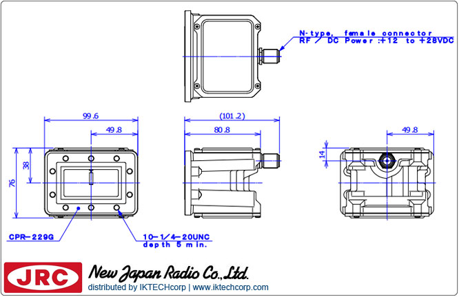 New Japan Radio NJRC NJS8452 PLL LNA (Palapa: 3.4 to 4.2 GHz) Low Noise Amplifier F-Type Connector Mechanical Diagram Drawing