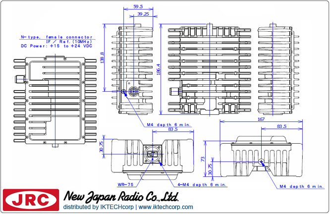 New Japan Radio NJRC NJT5127N 6W Ku-Band (Standard 14.0 to 14.5 GHz) Block Up Converter BUC N-Type Connector Input Mechanical Diagram Drawing