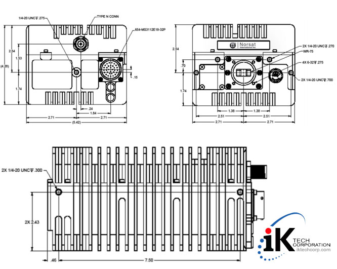 Norsat 1012XRT Ku-BAND 12W NON-INVERTED Block Up Converter BUC N F Type Connector Input Series Mechanical Diagram Drawing