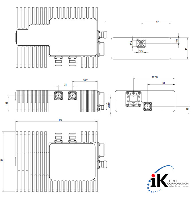 Norsat 7040ST Ka-BAND 4W NON-INVERTED Block Up Converter BUC N F Type Connector Input Series Mechanical Diagram Drawing