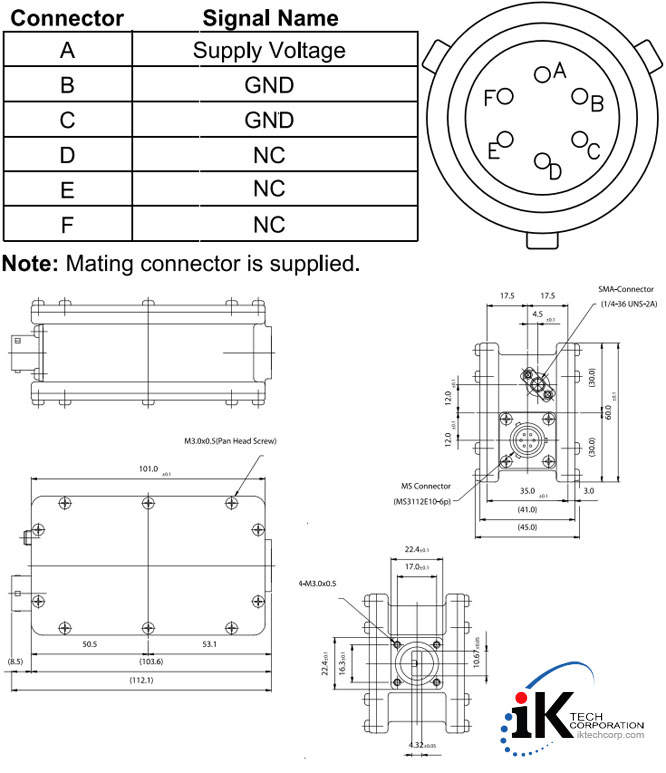 Norsat 9000 Ka-BAND Low Noise Amplifier LNA S Type Connector Input Series Mechanical Diagram Drawing