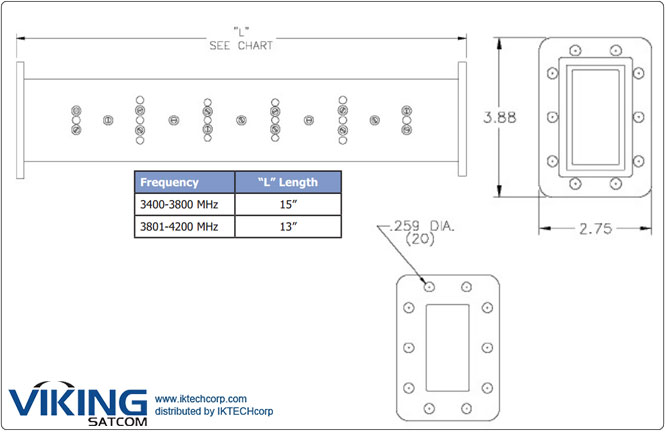 VIKING FLT-MFC-17600-13 C band Transmit Reject Filters (3.801 - 4.200 GHz) Product Picture, Price, Image, Pricing Mechanical Diagram