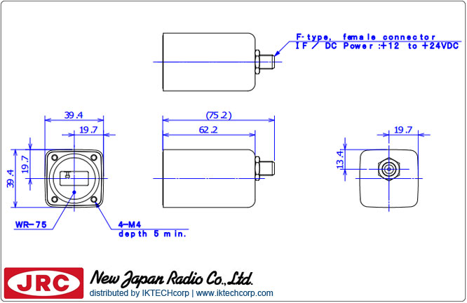 New Japan Radio NJRC NJR2184HAN DRO LNB (10.95 to 11.70 GHz) Low Noise Block L.O. Stability: +/-500 kHz N-Type Connector Mechanical Diagram Drawing