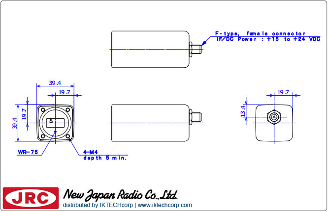 New Japan Radio NJRC NJR2784HN DRO LNB (10.95 to 11.70 GHz) Low Noise Block L.O. Stability: +/-900 kHz N-Type Connector Mechanical Diagram Drawing