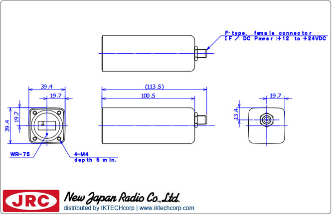 New Japan Radio NJRC NJR2839H PLL LNB (11.20 to 11.70 GHz) Low Noise Block Int. Ref. L.O. Stability: +/-10 ppm N/F-Type Connector Mechanical Diagram Drawing