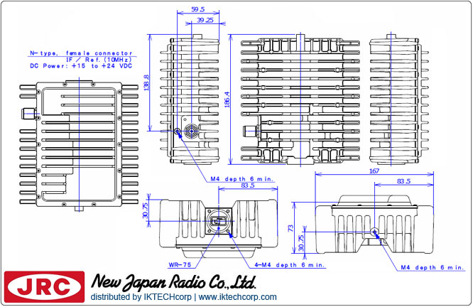 New Japan Radio NJRC NJT5127F 6W Ku-Band (Standard 14.0 to 14.5 GHz) Block Up Converter BUC F-Type Connector Input Mechanical Diagram Drawing