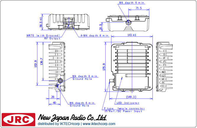 New Japan Radio NJRC NJT5207N 4W Ku-Band (Standard 14.0 to 14.5 GHz) Block Up Converter BUC N-Type Connector Input Mechanical Diagram Drawing