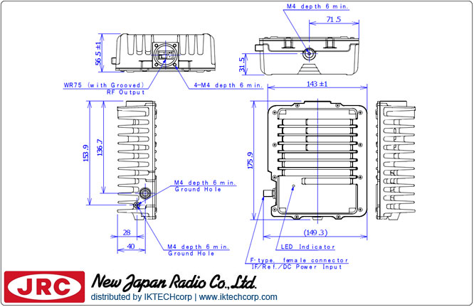 New Japan Radio NJRC NJT5307N 4W Ku-Band (Standard 14.0 to 14.5 GHz) Block Up Converter BUC N-Type Connector Input Mechanical Diagram Drawing