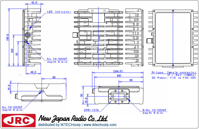 New Japan Radio NJRC NJT5677 5W C-Band (Full 5.85 to 6.725 GHz) Block Up Converter BUC N/F-Type Connector Input Mechanical Diagram Drawing