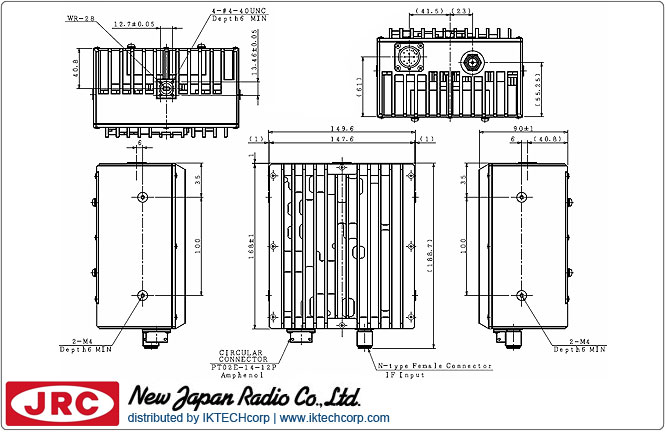 New Japan Radio NJRC NJT5836H 10W O3b Ka-Band (28.172 to 29.071 GHz) Block Up Converter BUC N-Type Connector Input Mechanical Diagram
