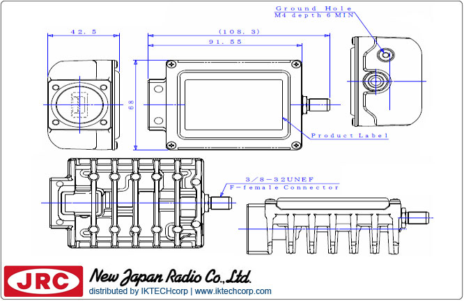 New Japan Radio NJRC NJT8302N 3W Ku-Band (Standard 14.0 to 14.5 GHz) Block Up Converter BUC N-Type Connector Input Mechanical Diagram Drawing