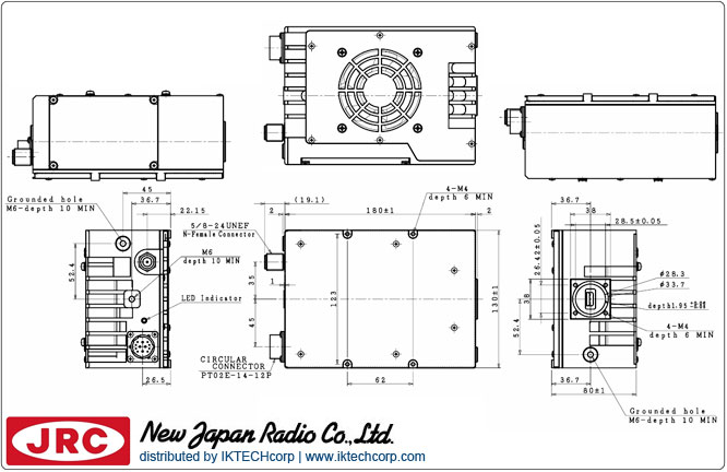 New Japan Radio NJRC NJT8319UFM 16W Ku-Band (Universal 13.75 to 14.5GHz) Block Up Converter BUC F-Type Connector Input Mechanical Diagram Drawing