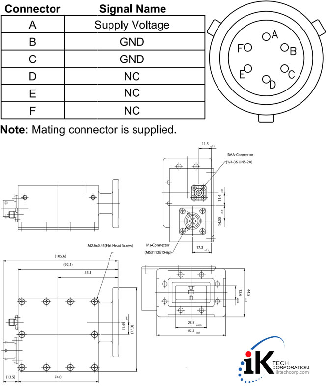 Norsat x1000 X-BAND Low Noise Amplifier LNA S Type Connector Input Series Mechanical Diagram Drawing