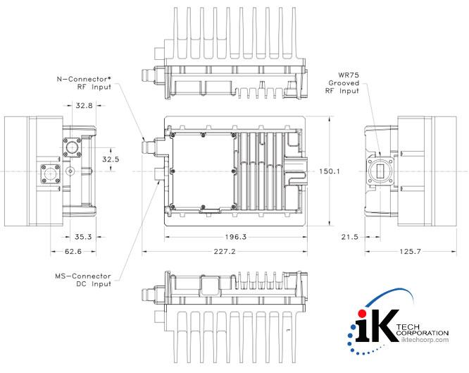 Norsat 1081XRTS Ku-BAND 8W NON-INVERTED Block Up Converter BUC N F Type Connector Input Series Mechanical Diagram Drawing
