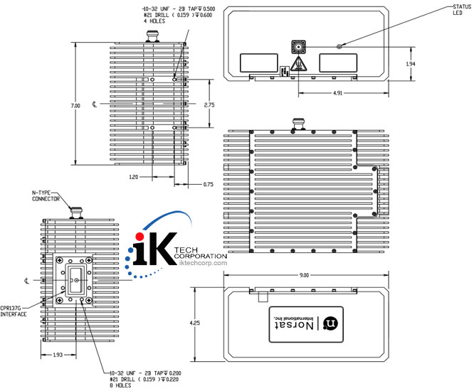 Norsat C-BAND 3010XPM 10W NON-INVERTED Block Up Converter BUC N F Type Connector Input Series Mechanical Diagram Drawing