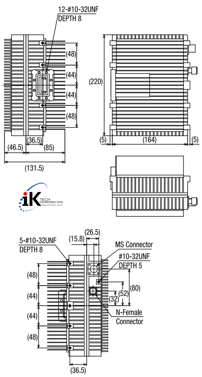 Norsat 3100XPT C-BAND 10W NON-INVERTED Block Up Converter BUC N F Type Connector Input Series Mechanical Diagram Drawing