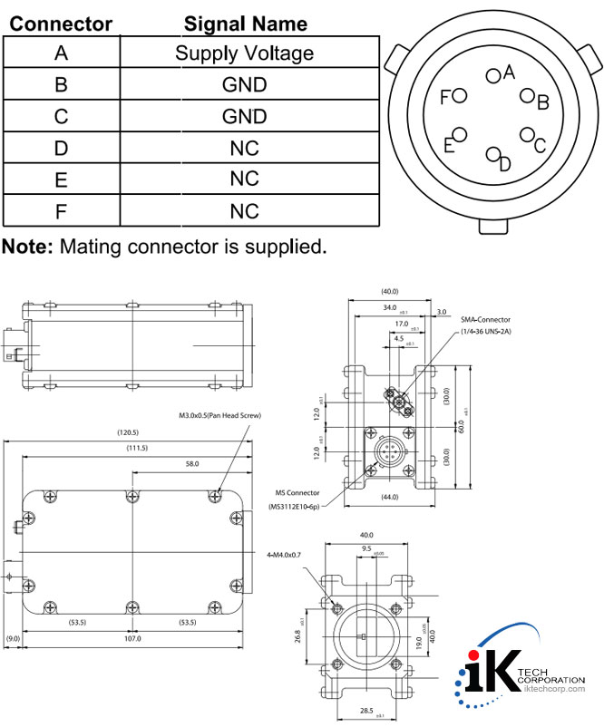 Norsat 4000 Ku-BAND Low Noise Amplifier LNA F Type Connector Input Series Mechanical Diagram Drawing