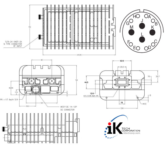 Norsat 5010XRT-2 X-BAND 10W NON-INVERTED Block Up Converter BUC N F Type Connector Input Series Mechanical Diagram Drawing