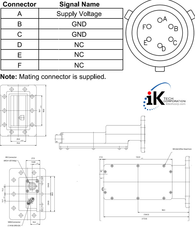 Norsat 8000 C-BAND Low Noise Amplifier LNA F Type Connector Input Series Mechanical Diagram Drawing