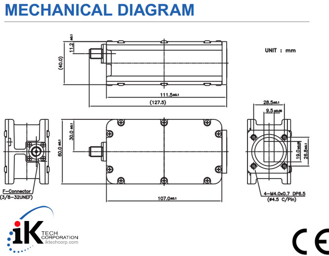 Norsat KU-BAND External Reference LNB F or N Type Connector Input 1000HE Series Mechanical Diagram