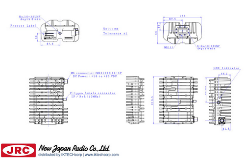 New Japan Radio NJRC NJT5667F 2W C-Band (Standard 5.85 to 6.425 GHz) Block Up Converter BUC F-Type Connector Input Mechanical Diagram Drawing