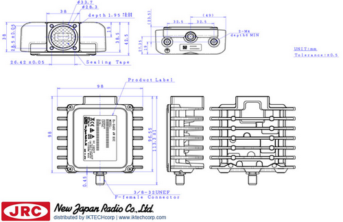 New Japan Radio NJRC  NJT8304F 4W Ku-Band (Standard 14.0 to 14.5GHz ) Block Up Converter BUC F-Type Connector InputMechanical Diagram Drawing