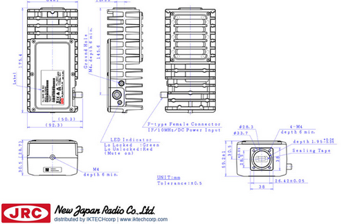 New Japan Radio NJRC  NJT8306F 6W Ku-Band (Standard 14.0 to 14.5 GHz) Block Up Converter BUC F-Type Connector Input Mechanical Diagram Drawing