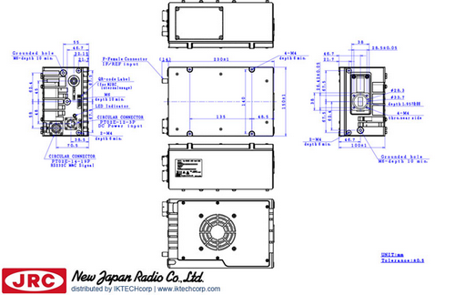 New Japan Radio NJRC   NJT8371FMR  40W Ku-Band (Universal 13.75 to 14.5 GHz) Block Up Converter BUC F-Type Connector Input Mechanical Diagram Drawing