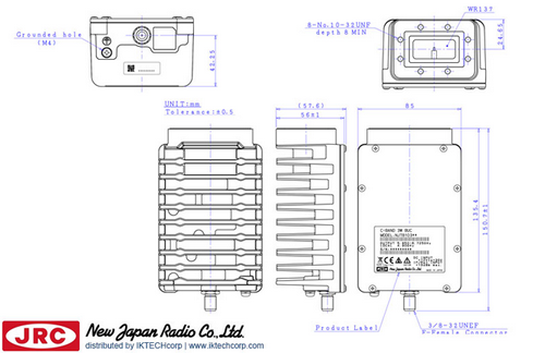 New Japan Radio NJRC NJT5667F 2W C-Band (Standard 5.85 to 6.425 GHz) Block Up Converter BUC F-Type Connector Input Mechanical Diagram Drawing