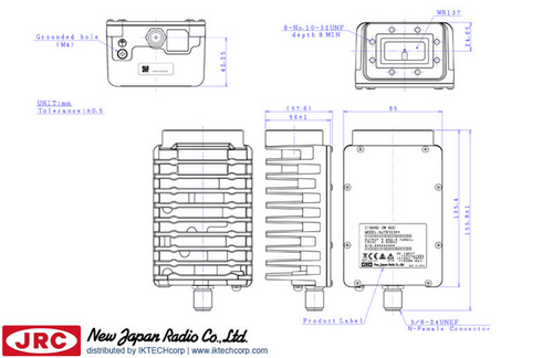 New Japan Radio NJRC NJT5667F 2W C-Band (Standard 5.85 to 6.425 GHz) Block Up Converter BUC F-Type Connector Input Mechanical Diagram Drawing