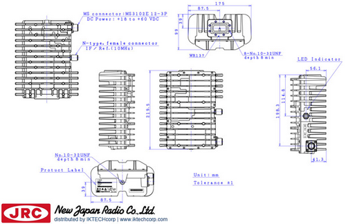 New Japan Radio NJRC NJT5667F 2W C-Band (Standard 5.85 to 6.425 GHz) Block Up Converter BUC F-Type Connector Input Mechanical Diagram Drawing