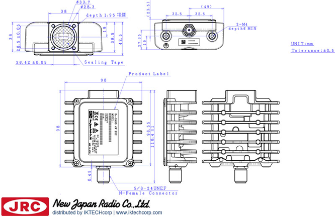 New Japan Radio NJRC  NJT8304UN 4W Ku-Band (Universal 13.75 to 14.5GHz) Block Up Converter BUC N-Type Connector InputMechanical Diagram Drawing