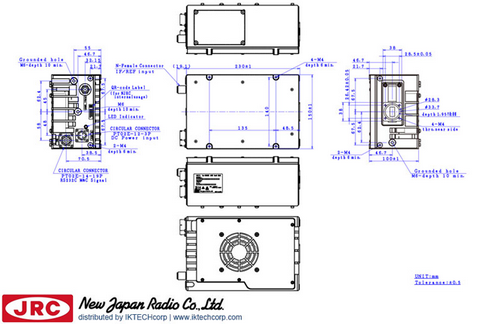 New Japan Radio NJRC   NJT8370UNMRA 40W Ku-Band (Universal 13.75 to 14.5 GHz) Block Up Converter BUC N-Type Connector Input Mechanical Diagram Drawing