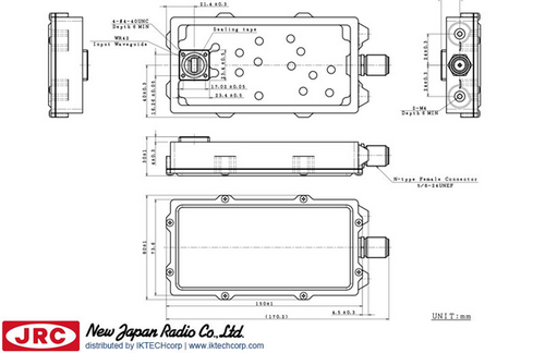 New Japan Radio NJRC   NJR2828H PLL K-Band (18.372 to 19.300 GHz) Block Up Converter BUC N-Type Connector Input Mechanical Diagram Drawing