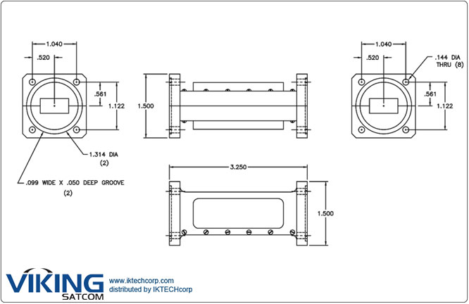 VIKING FLT-KUTRF_HP Ku Band Transmit Reject Filter (10.70 – 12.75GHz), High Power Product Picture, Price, Image, Pricing Mechanical Diagram